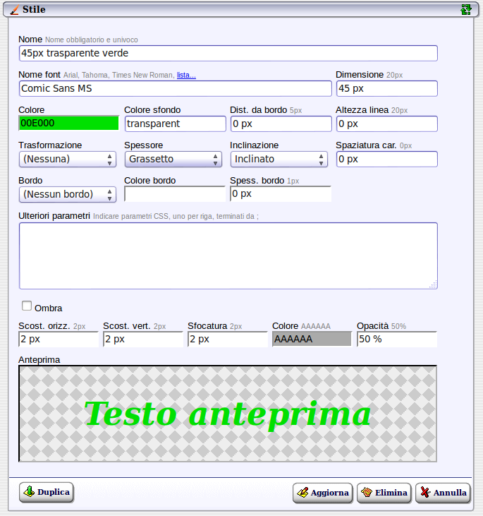 esempio stile